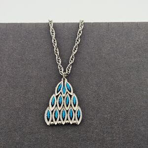 Silver Tone Chandelier Stack Turquoise Color Pendant Necklace Southwestern Boho